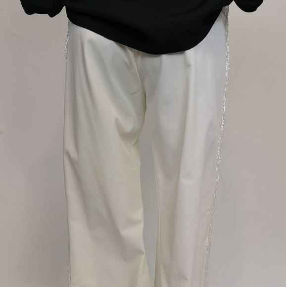 90s White Beaded Fringe Elvis low hip hugger Western Tuxedo Trousers - Picture 11 of 16